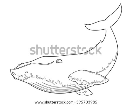 vector illustration of a humpback whale on white background with black outline for kids and coloring - Whale Outline vector illustration of a humpback whale on white background with black outline for kids and coloring - Whale Outline