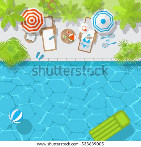 Sunny Patio With Pool View From Above Romantic Summer Vacation Sunny Patio With Pool View From Above Romantic Summer Vacation