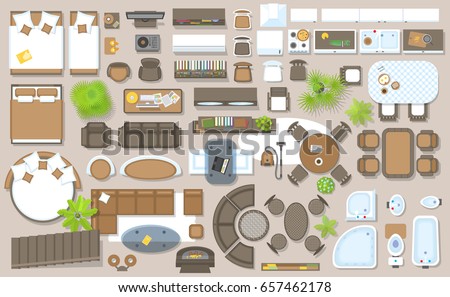 Icons Set Interior Top View Isolated Stock Vector 