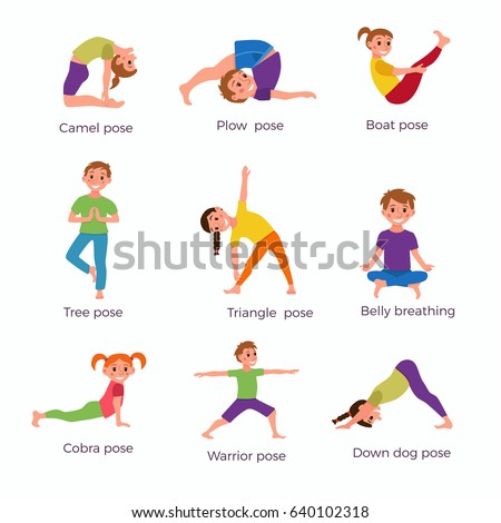 Yoga Kids Poses Set Cute Cartoon Stock Vector 640102318 - Shutterstock