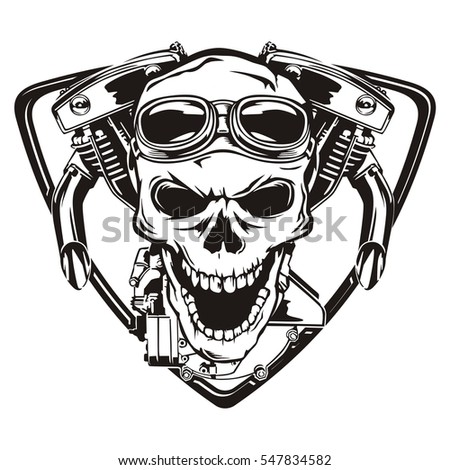 Vintage Biker Skull Crossed Piston Emblem Stock Vector 234213082 ...