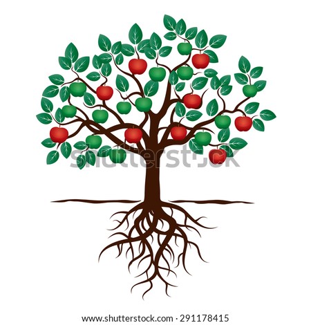 Young Tree Green Leafs Roots Red Stock Vector 291178415 - Shutterstock