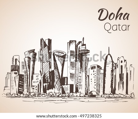 qatar drawing in pencil Qatar Vector City Isolated View Sketch Doha Stock