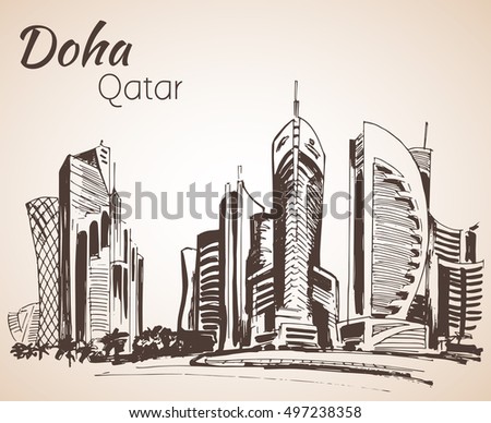 pencil in qatar drawing Stock Vector View Isolated Doha Qatar City Sketch