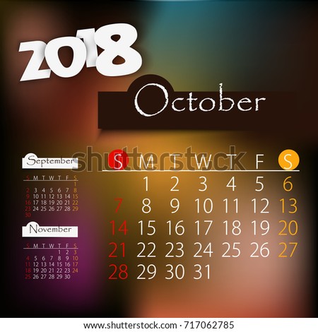 october editable calendar 2018