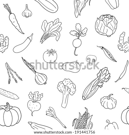 Set Fruits Vegetables Line Drawings Isolated Stock Illustration ...