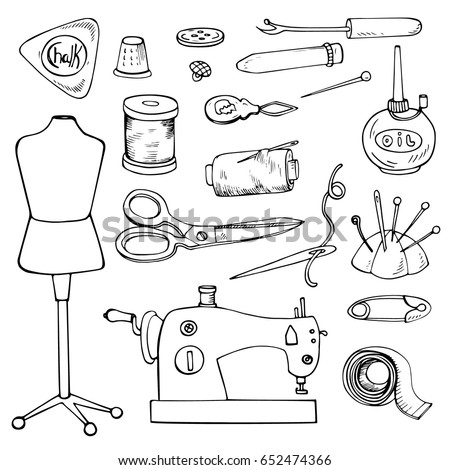 Download Tools Materials Sewing Needlework Vector Sketch Stock Vector 551070799 - Shutterstock