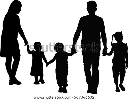 Vector silhouette of family on a white background.