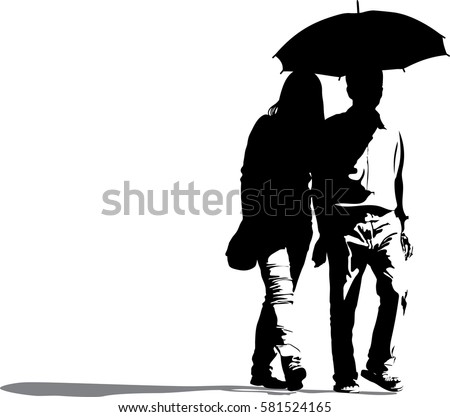 silhouette couple umbrella clipart