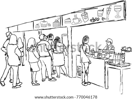 Vector Art Drawing People Food Court Stock Vector 770046178 - Shutterstock