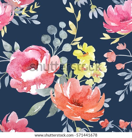 Vector Watercolor Floral Pattern Delicate Flowers Stock ...