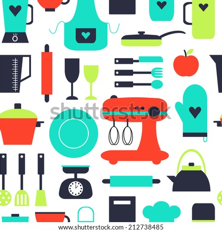 Seamless Pattern Kitchen Elements Used Wallpaper Stock Vector 212738485