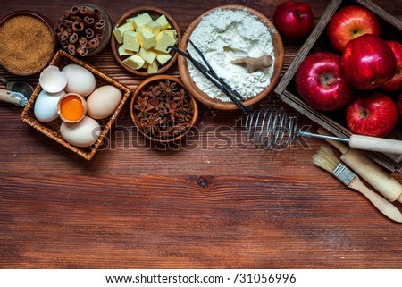 Making Rustic American Style Apple Pie Baking Ingredients Top View Making Rustic American Style Apple Pie Baking Ingredients Top View