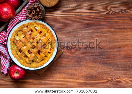 Making Rustic American Style Apple Pie Baked Top View Making Rustic American Style Apple Pie Baked Top View