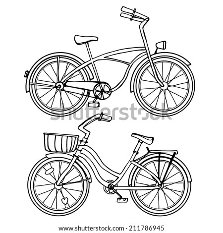 Two Bicycle Drawn Line Sketch Vector Two Bicycle Drawn Line Sketch Vector