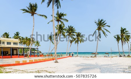 Phu Quoc Island, Kien Giang, Vietnam 11 March 2016: beautiful lanscapes of beach in a home stay in SAO Beach in Phu Quoc Island, foreign tourist
