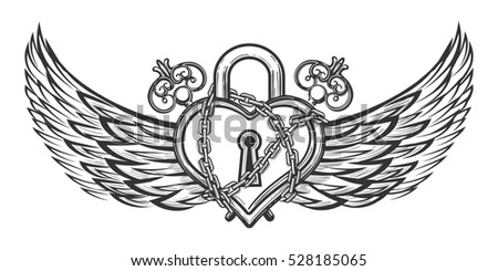 Heart Shaped Lock Chains Wings Vintage Stock Illustration ...
