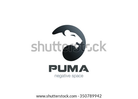 Wild Puma Logo design vector template negative space.
Creative Animal in circle Logotype concept icon.