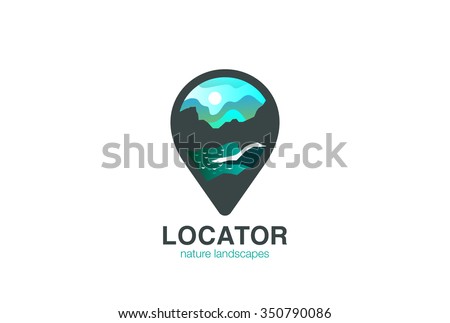 map geo locator logo design vector template mountain river landscape logotype concept navigation icon