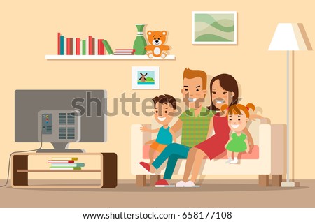 Living Room With Tv And People flat happy family watching tv vector stock vector 658177108 Living Room With Tv And People flat happy family watching tv vector stock vector 658177108