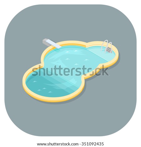 Vector Illustration Swimming Pool With A Diving Board Isometric Icon Vacation Vector Illustration Swimming Pool With A Diving Board Isometric Icon Vacation