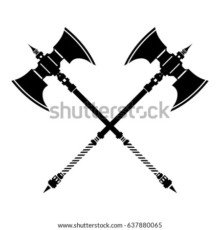 Medieval Crossed Axes Silhouette Icon ancient Crossed Stock Vector ...