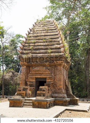 Side view of the only Cham Tower in jungle in Central Highlands of Vietnam, Yang Prong Tower is situated in Ea Sup District, 100km away from Buon Ma Thuot