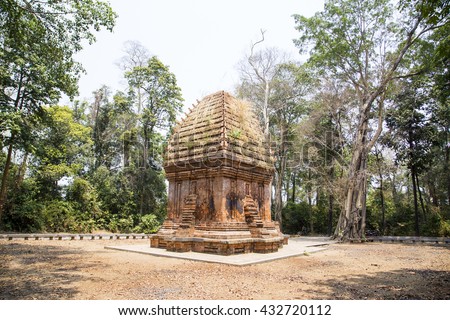 Side view of the only Cham Tower in jungle in Central Highlands of Vietnam, Yang Prong Tower is situated in Ea Sup District, 100km away from Buon Ma Thuot