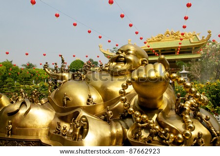 Golden Buddha in Da Nam Temple in Vietnam