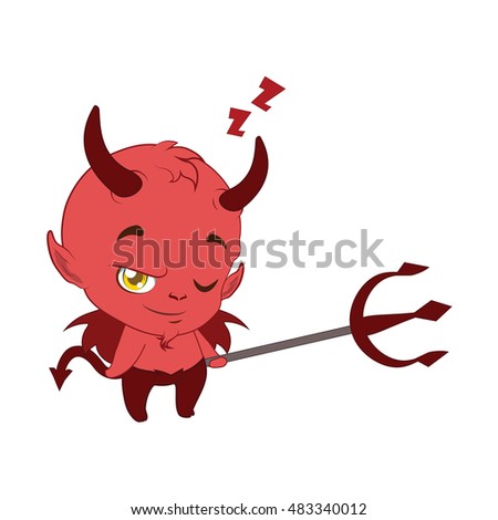 Little Devil Sleeping Pitchfork Hand Stock Vector 483339988 - Shutterstock