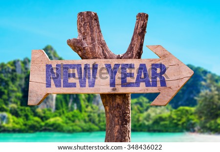 New Year arrow with beach background