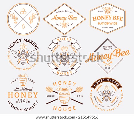 Honey and bees vector badges and labels for any use.