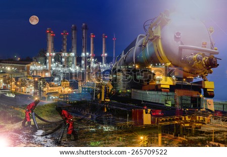 emergency Vacuum truck for oil spill refinery oil plant with moon .