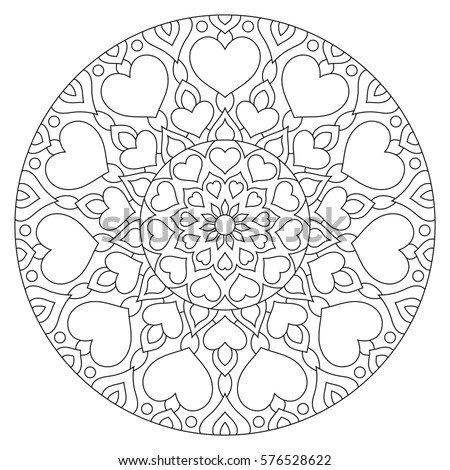 Download Flower Mandala Hearts Coloring Page Valentines Stock Vector 565284229 - Shutterstock