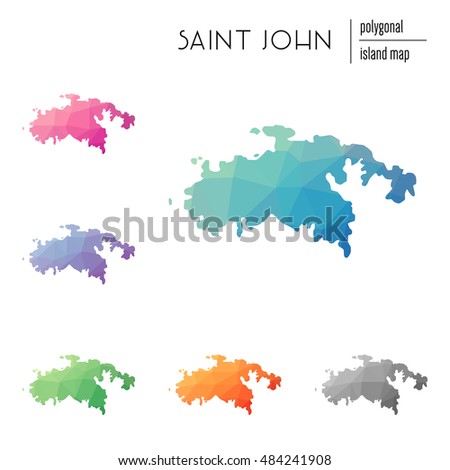 set of vector polygonal saint john maps filled with bright gradient of low poly art