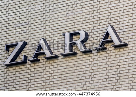 ROTTERDAM, NETHERLANDS, July 2, 2016, Zara logo 3D letters.