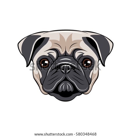 Pug Dog Face Vector Illustration Isolated Stock Vector 580348468
