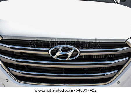 KIEV, UKRAINE - APRIL 28, 2017: Photo of the logo of Hyundai car. Hyundai is a famous worldwide car company.