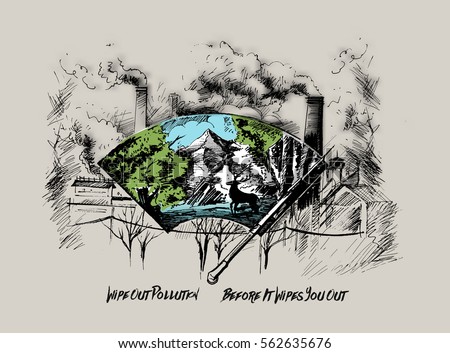 Wipe out city against pollution, Hand Drawn Sketch Vector illustration.
