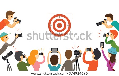 Photographers Aiming to Target, Group of People Holding Cameras, Taking Photos