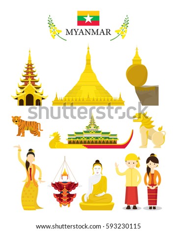 Myanmar Landmarks Culture Object Set National Stock Vector ...