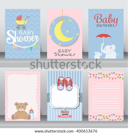 happy birthday, baby shower for newborn celebration greeting and invitation card or note. there are shoes, moon, dress. layout template in A4 size. vector illustration. text can be added