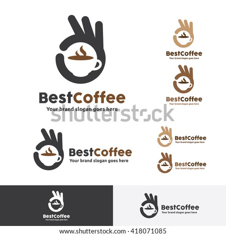 Best Coffee Shop Logo OK Hand Gesture With Cup Symbol Best Coffee Shop Logo OK Hand Gesture With Cup Symbol