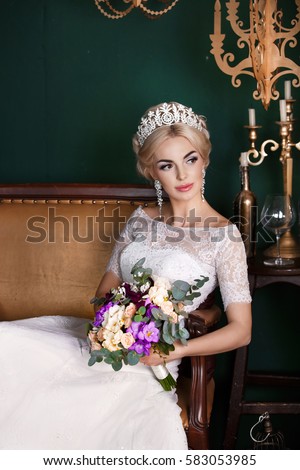 Beautiful Blond Bride Diamond Jewelry Fashion Stock Photo