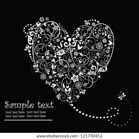 Black and white vintage greeting card with heart shape