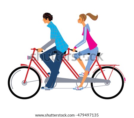 stock vector young couple riding a tandem bicycle man and woman on twin bike vector illustration 479497135