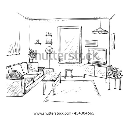 Hand Drawn Room Interior Sketch Furniture Stock Vector 454004665 ... Hand Drawn Room Interior Sketch Furniture Stock Vector 454004665 ...