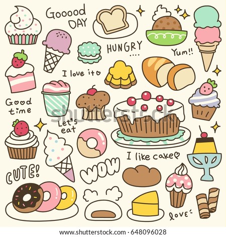 Set Cute Bakery Pastry Dessert Doodle Stock Vector 648096028 - Shutterstock