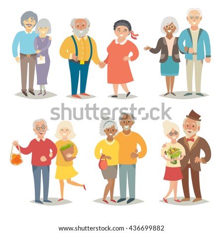 Old Happy Family Pensioner Cartoon Characters Stock Illustration ...