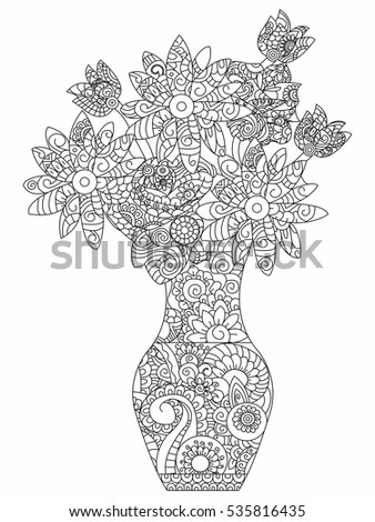 Bouquet Flowers Coloring Book Adults Vector Stock Vector (2018 ... Bouquet Flowers Coloring Book Adults Vector Stock Vector (2018 ...